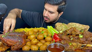ASMR;Eating whole chicken curry+Spicy eggs curry+Spicy Mutton curry+Masala rice+aloo paratha Mukbang
