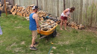 Splitting wood, pool set up, sandbox clean out, garden planting, relaxing evenings