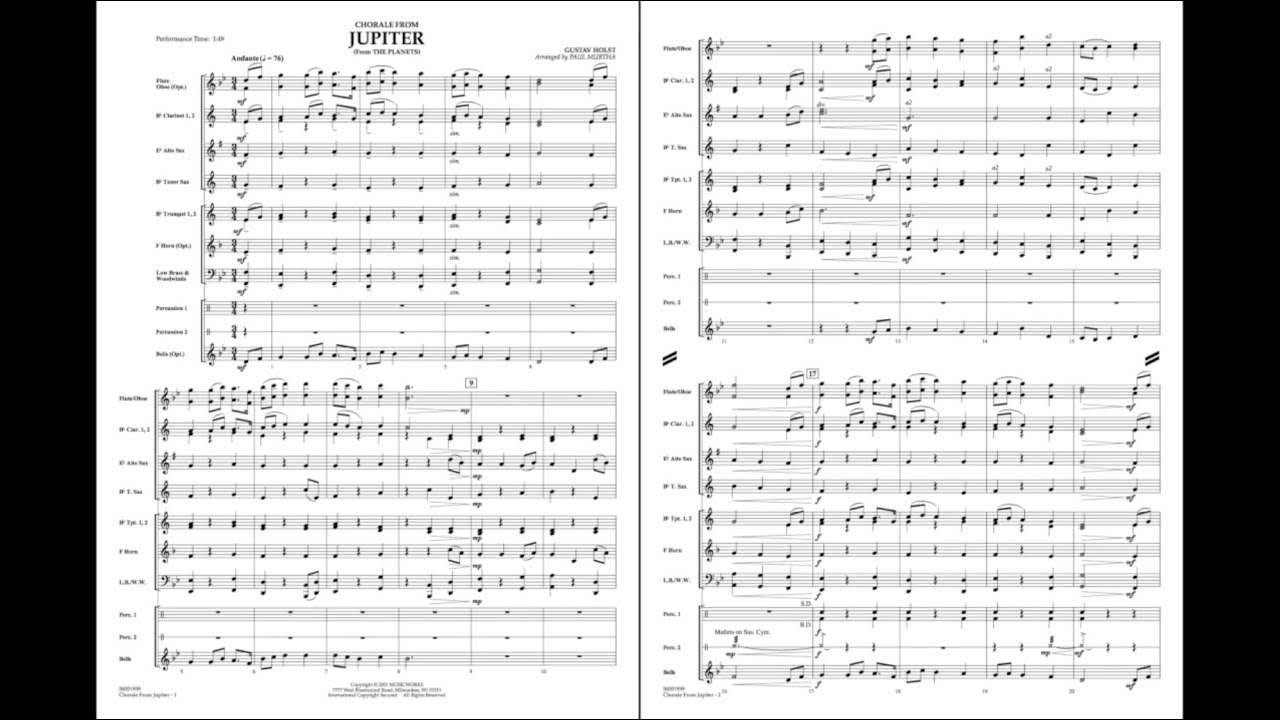 chorale from jupiter by gustav holst arr paul murtha youtube chorale from jupiter sheet music