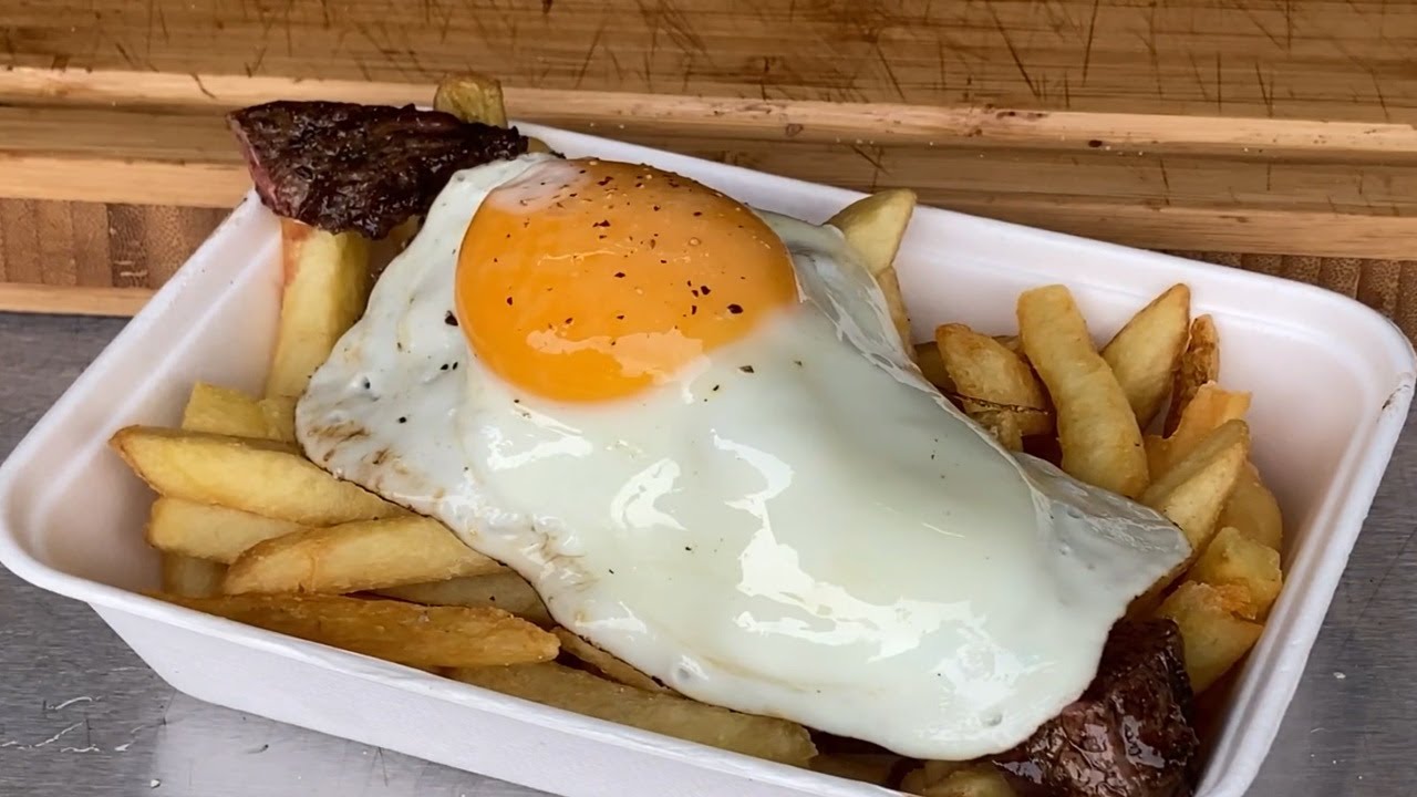 Yummy Steak and Chips with Fried Egg London Camden Market Street Food