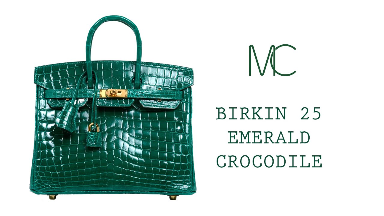 Hermes Birkin 25 Bag Emerald Crocodile Gold Hardware • MIGHTYCHIC • 