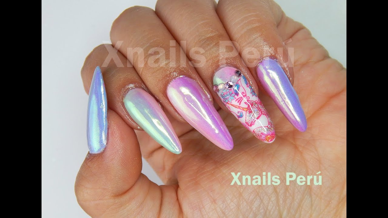 Uñas Acrílicas Difuminado pastel tornasol y Unicornio estampado/ Xnails  Peru - thptnganamst.edu.vn