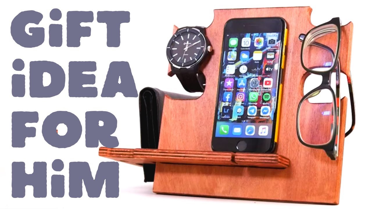 Valentines Day 2022 Gift for Him, wooden phone Engraved docking station, gift ideas for men 