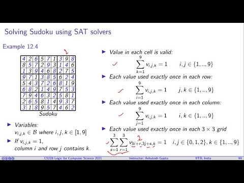 Lecture 11-3 Encoding Sudoku and bounded model checking (Lecture 8 in CS433)