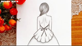 رسم سهل | رسم بنات | تعليم رسم بنت كيوت ترتدي فستان خطوة بخطوة |Teaching drawing a girl with bullets