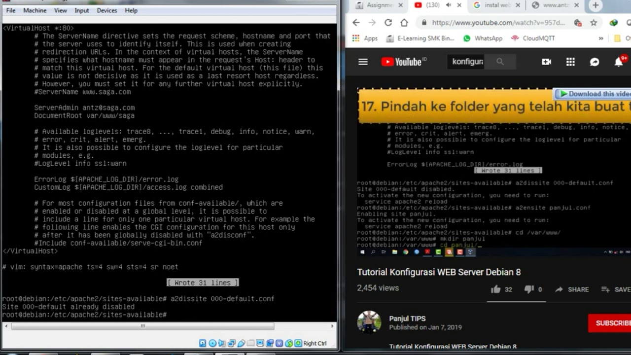 Konfigurasi web server dns server debian 8 tugas youtube