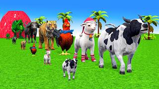 5 Giant Duck Cartoon,Cow,Mammoth,Tiger,Lion,Dinosaur,Paint Wild Animals Crossing Fountain Animation