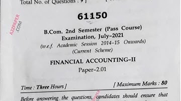 Mdu BCom 2nd Sem Financial Accounting Question Paper 2021
