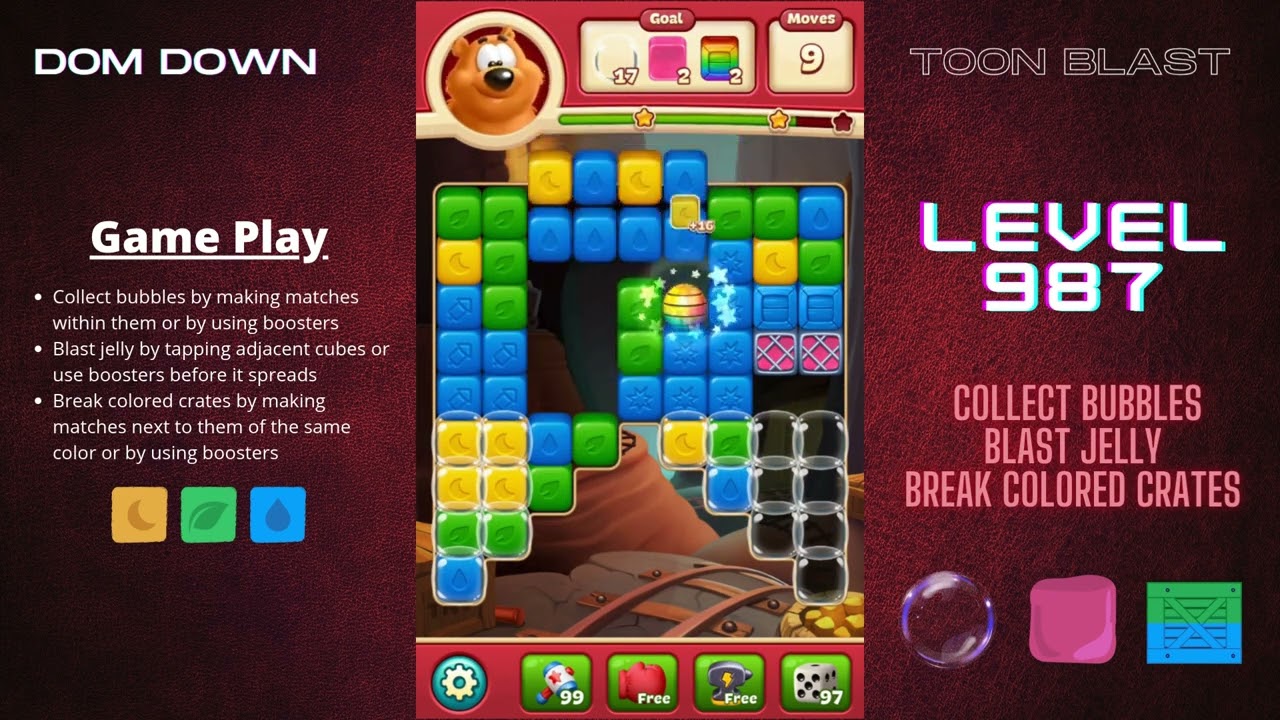 Toon Blast 🟥🟨🟦 / Level 987 / Dom Down