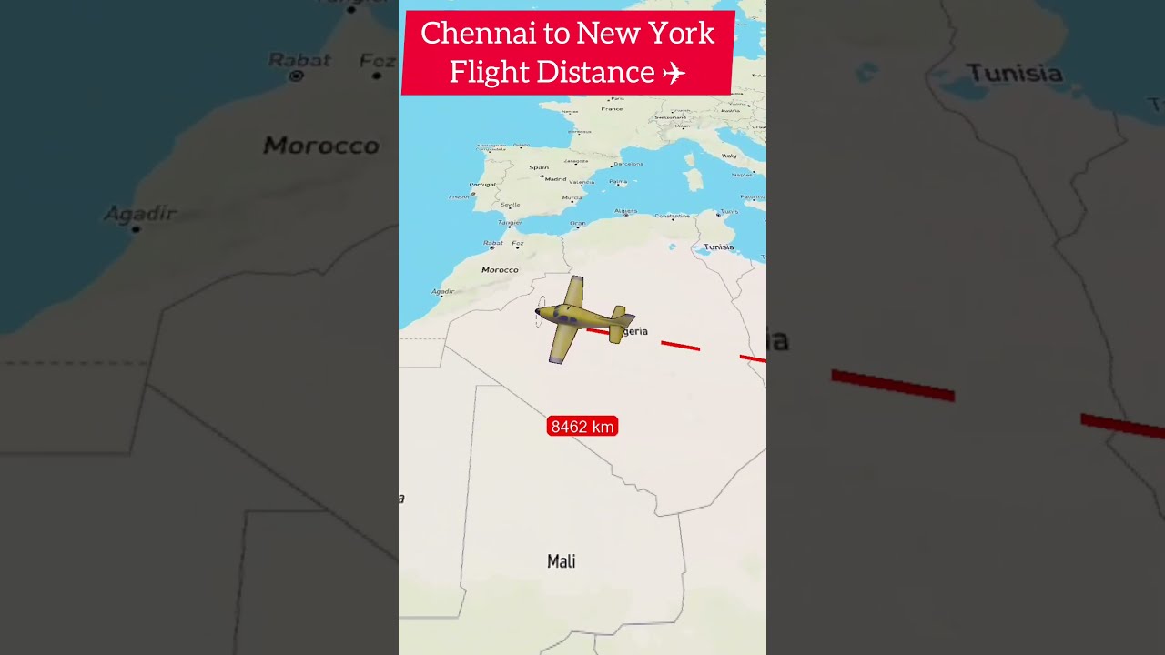 Chennai to New York Flight Travel Distance #flighttravel #map #viral #tiktok #chennai #newyork