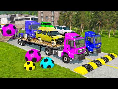 Flatbed Truck McQueen Transportation with Truck Pothole vs Car #6 BeamNG Drive