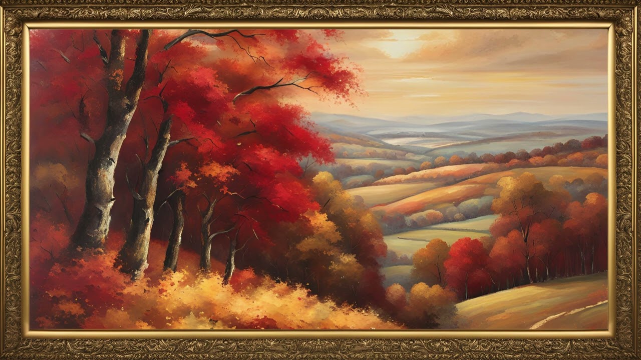 AUTUMN GOLD FRAMED VINTAGE WALLPAPER FRAME TV ART GOLD FRAME BACKGROUND SCREENSAVER PAINTING 4K