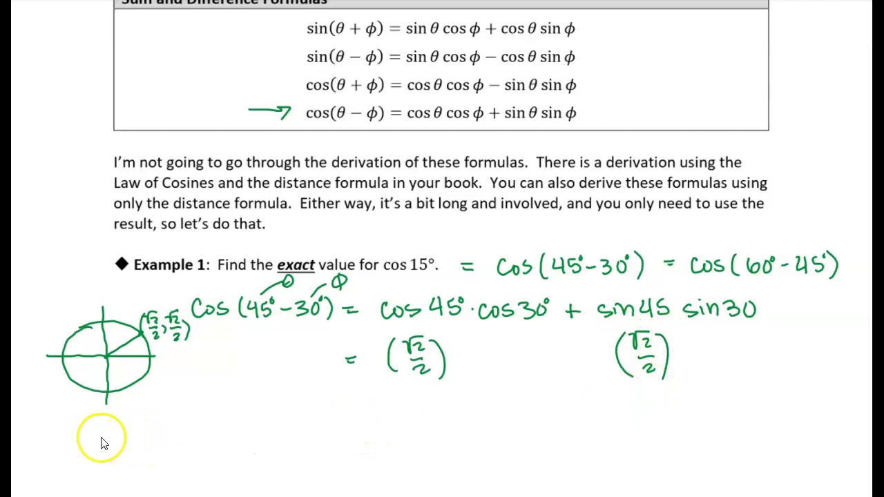 9.12 Sum and Difference Formulas: Example1 - YouTube