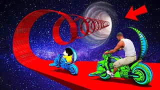 SHINCHAN AND FRANKLIN TRIED IMPOSSIBLE SPIRAL LOOP MEGA RAMP JUMP PARKOUR IN SPACE CHALLENGE GTA 5 screenshot 1