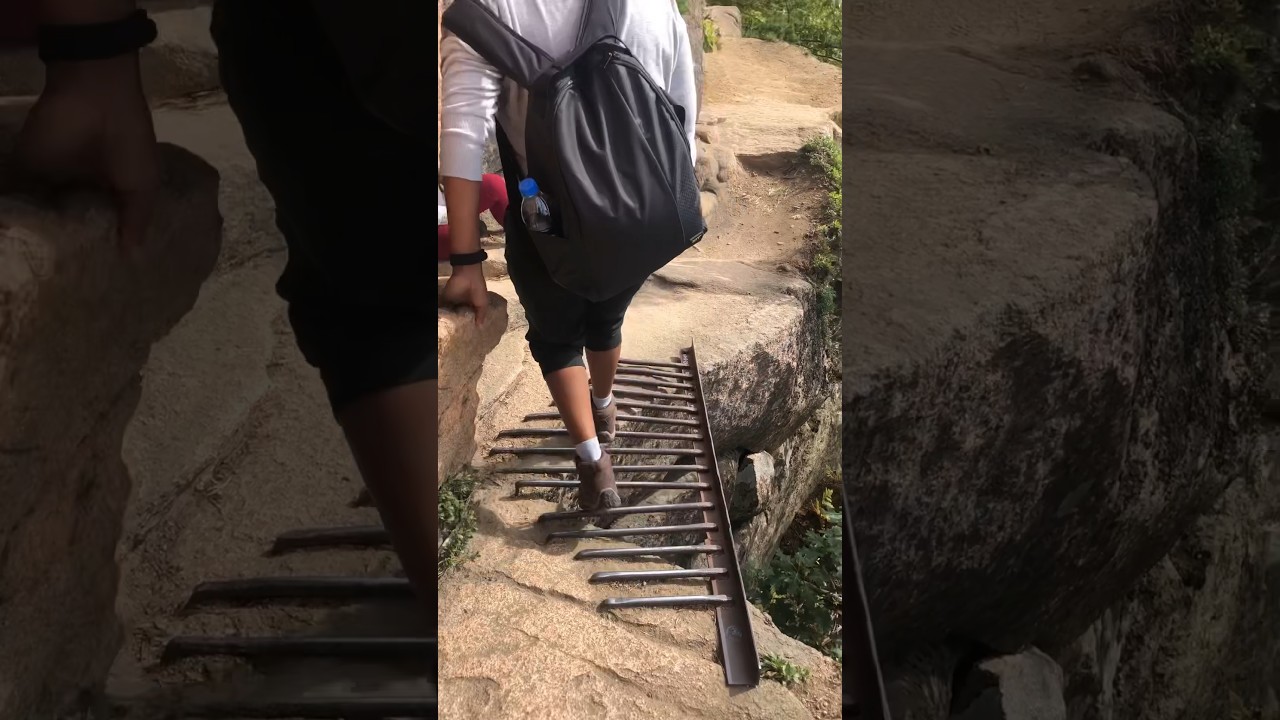 ⚠️Do not try this if you’ve fear of heights ⚠️ One of the dangers hikes in 🇺🇸 Beehive, Acadia!