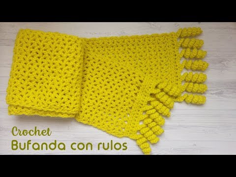 Bufanda con rulos o tirabuzones a crochet - Con indicaciones para tejerla en todos los talles