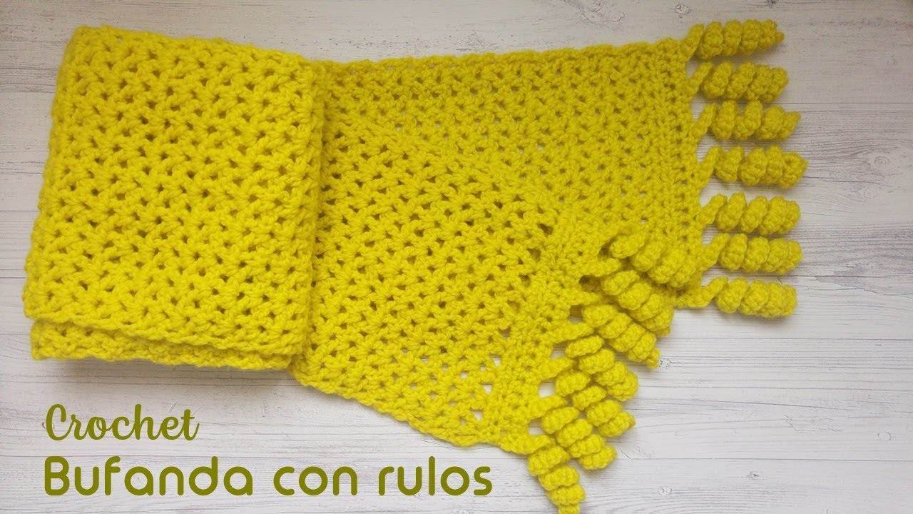 Bufanda con rulos o tirabuzones a crochet - Con indicaciones para tejerla en todos los talles
