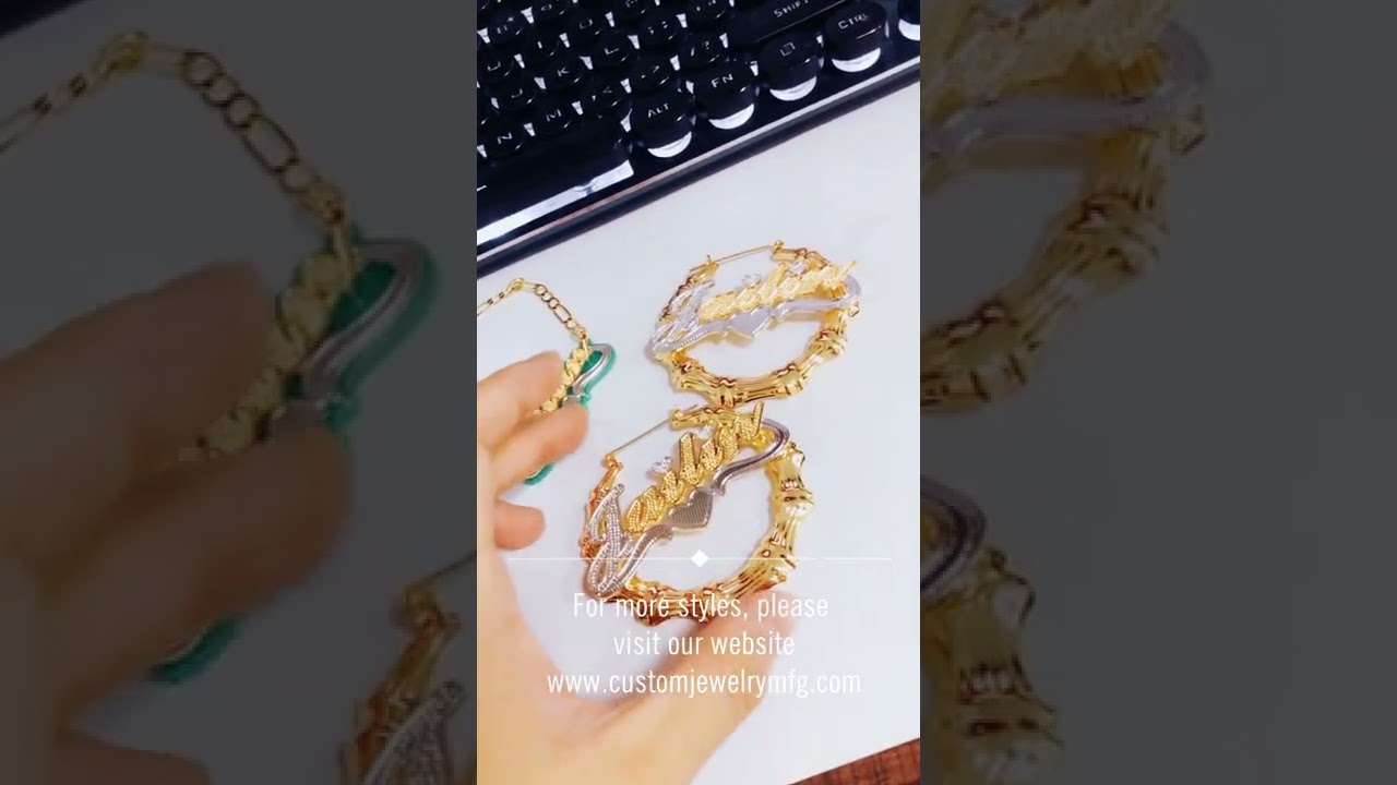 Diamond cut hoop name earrings