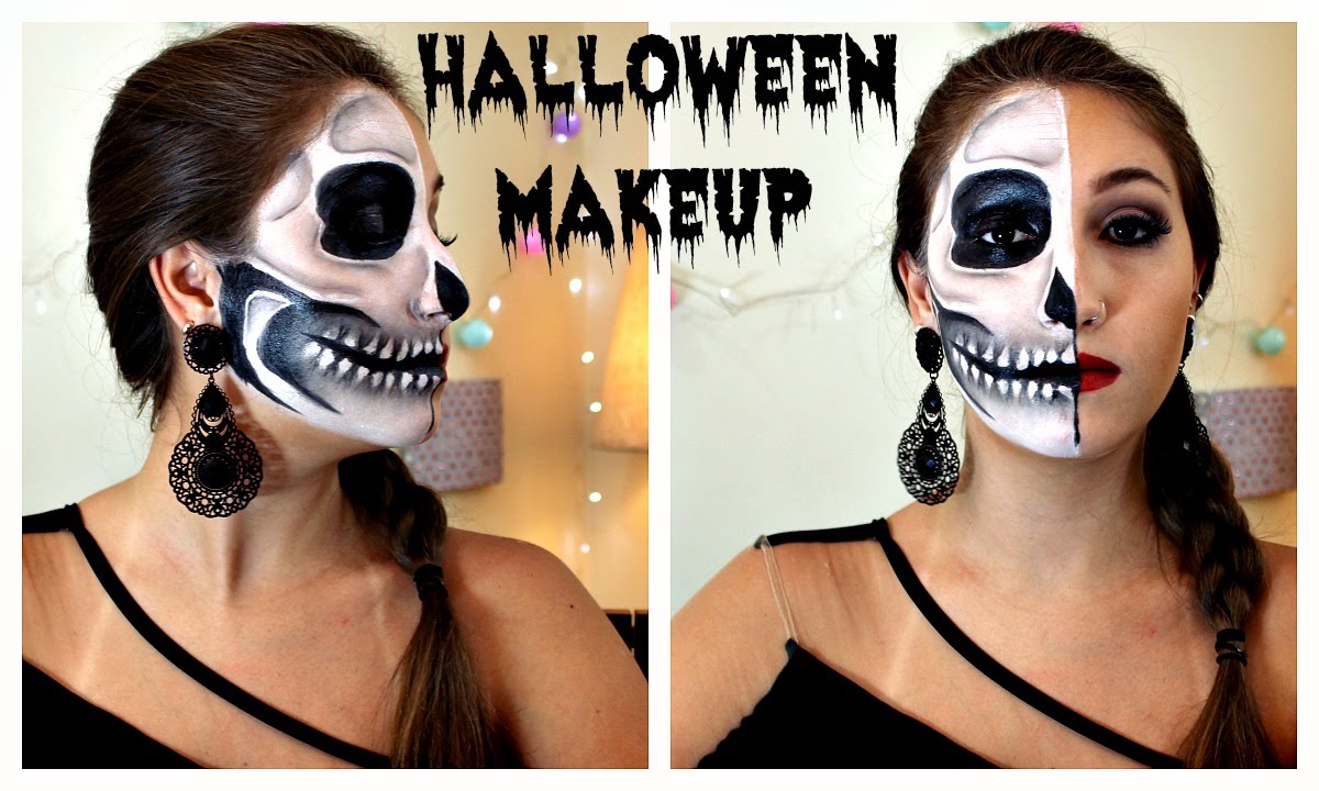 Maquiagem para Halloween Metade Caveira - Skull Makeup 