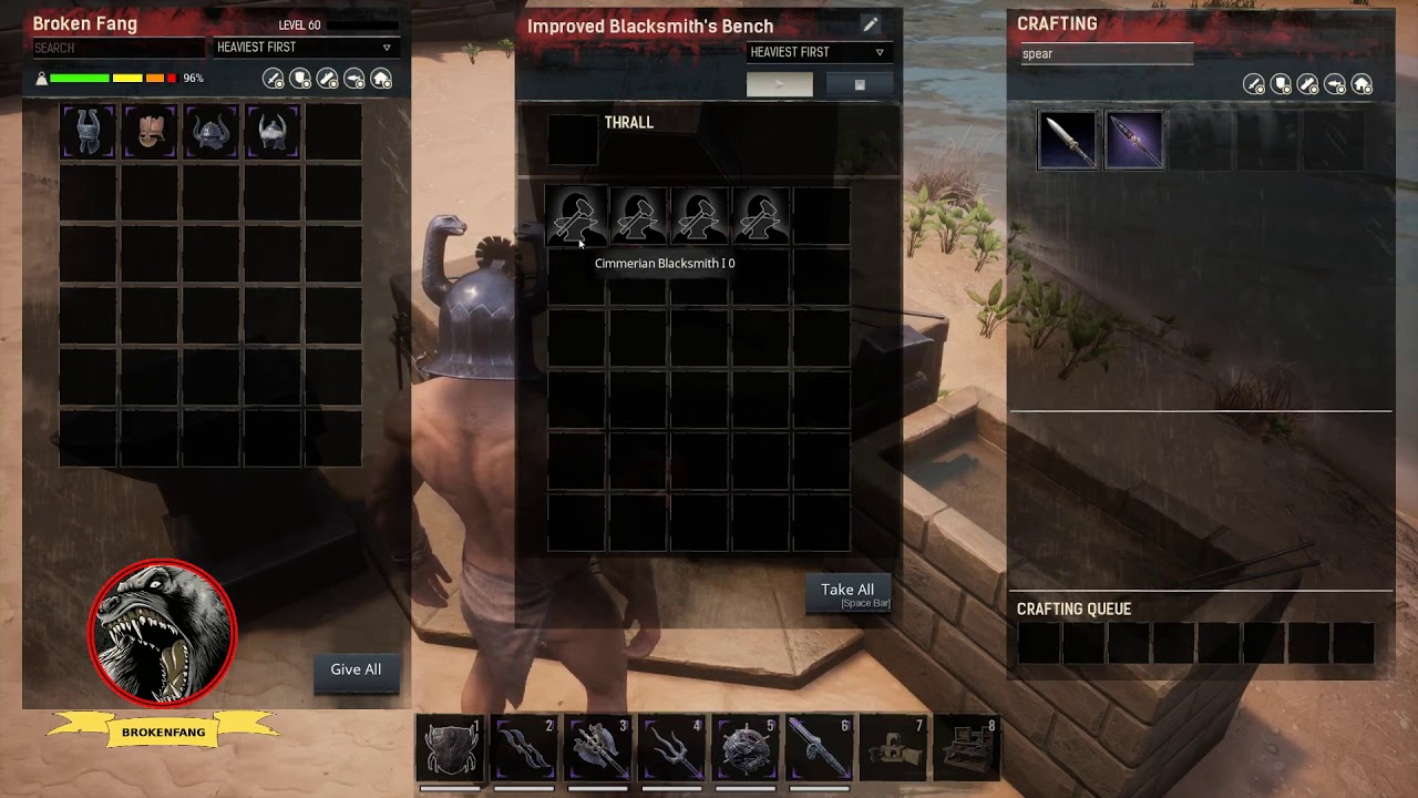 Conan Exiles  Blacksmithing Crafting Thralls and how they work