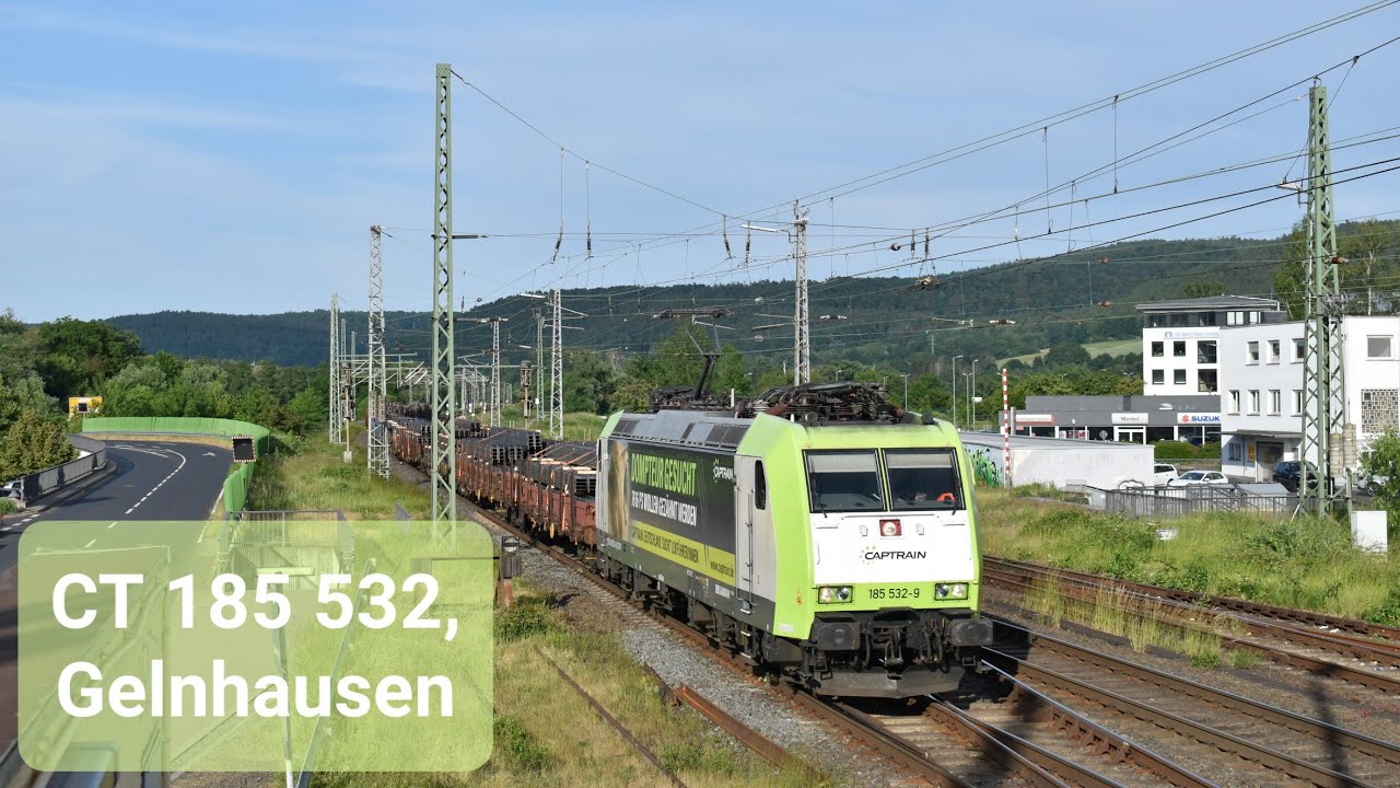 4K | Captrain 185 532 komt met staaltrein door Gelnhausen richting Hanau!