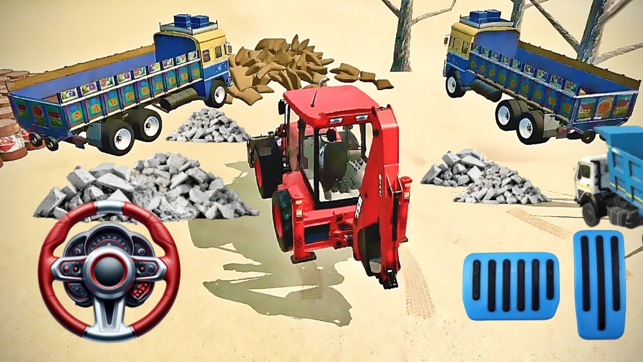 😍Drive JCB And Unloading Stone From Dumper Truck In Game🏗💥#dumper #truck #tractor #gameplay #4x4