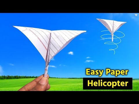 home made simple paper helicopter , spinning paper helicopter , flying paper toy , paper helicopter
