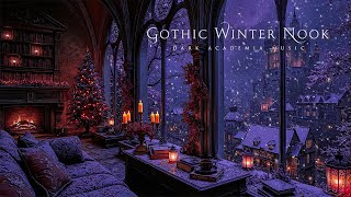You're Reading Nook in Secret Gothic Room | Piano with Snowy Ambience | Dark Academia Winter Music