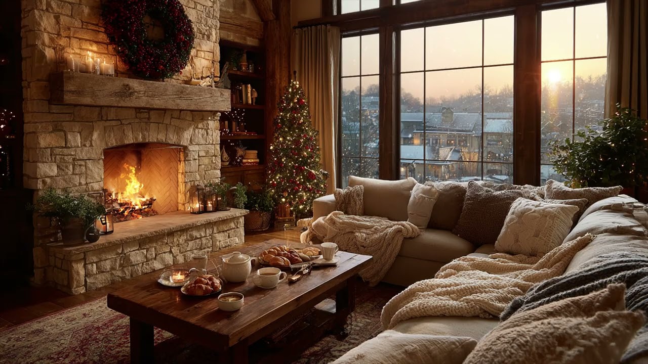 New Year’s Eve Fireplace Cabin 🎆 Cozy Piano Music & Fireworks for Calm and Relaxation