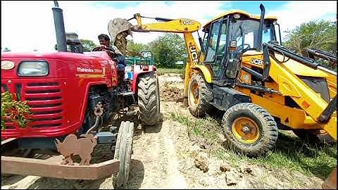 Mahindra 585 DI tractor fully loaded with trolley by JCB 3DX | Village tractor