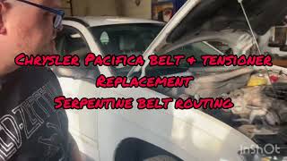 Match Highlights Pacifica 3.5L belt routing, tensioner assembly and serpentine belt replacement