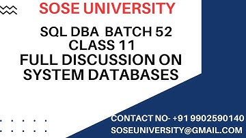 Batch 52 Sql DBA Class 11 Full Discussion on System Databases || Contact +91 9902590140