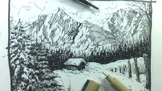 Pen & Ink Drawing Tutorials How To Draw A Winter Landscape