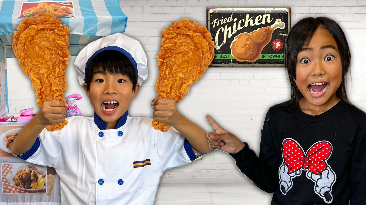 【寸劇】食べ物の大切さを学ぼう！チキン屋さんごっこ　かえであーたん　Kaede and Ahtan Pretend Play Fried Chicken Shop