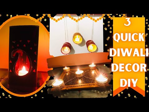 3 Trendy Quick and Easy Diwali Decor DIY Ideas | Deepawali hanging Lamp Table Lamp and Centrepiece