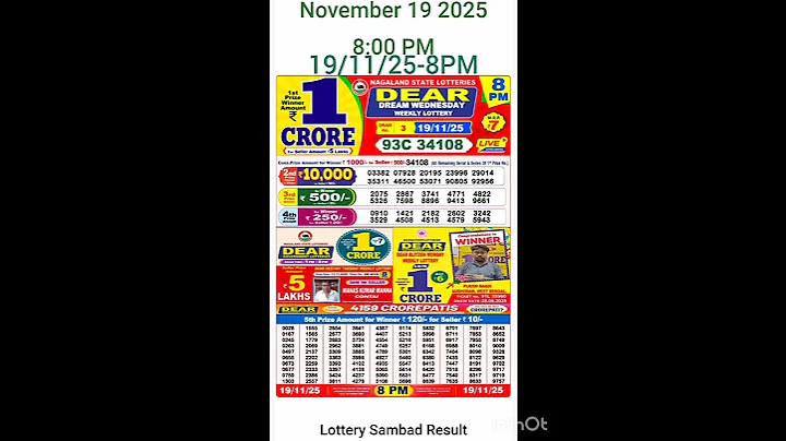 Dear lottery sambad 8pm 19/11/25 #Nagaland state lottery result 8pm 19/11/25