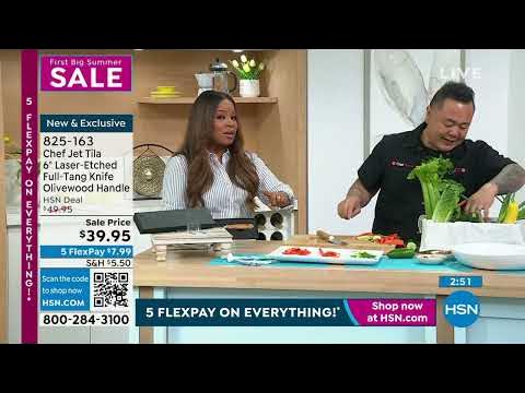 Chef Jet Tila 6" LaserEtched FullTang Knife with Olivewo... - YouTube
