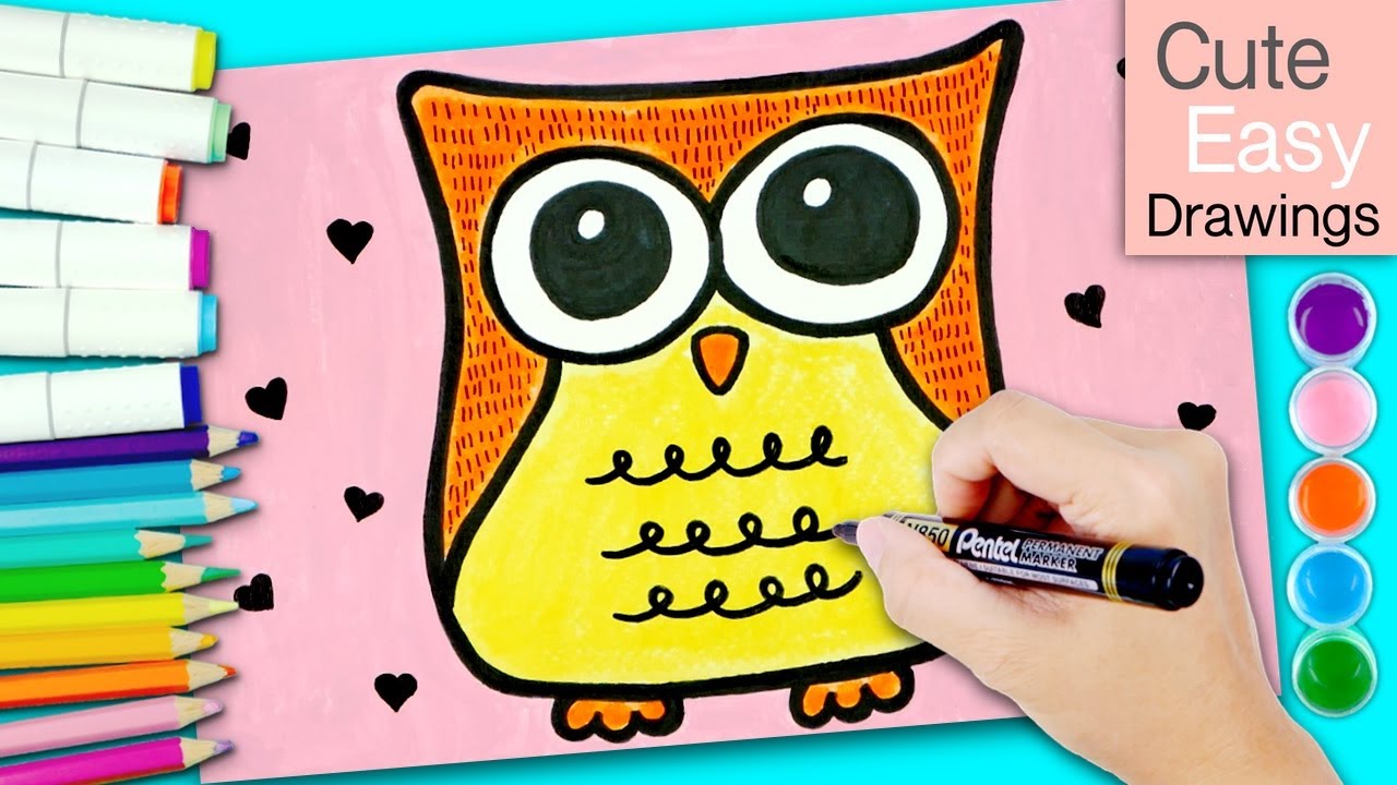 HOW TO DRAW an Owl Drawing Colour Painting | Cute Easy Drawings - YouTube