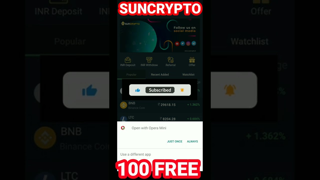 Suncrypto New Offer Free 100₹ Bitcoin | Sign up and get 100 Free!! New Crypto Loot!!