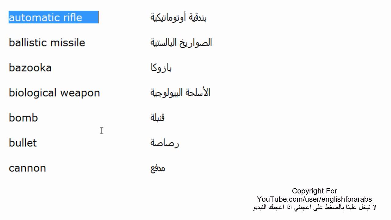 اسماء الاسلحة باللغة الانجليزية الجزء 1 Youtube