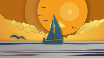 Sailboat on the ocean, seagulls and sunset | paper stop motion animation