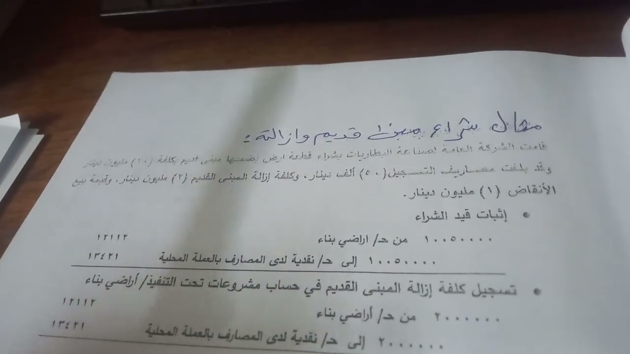 نظام محاسبي مواضيع(الاراضي/شراء مبنى قديم وازالته)