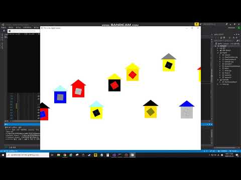 C++ 랜덤한 색상과 회전 각도를 가지는 집 그리기