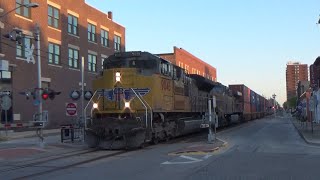UP SD70AH 9048 w/ K5LLA Action Leads Intermodal Through Downtown on 5/16/22