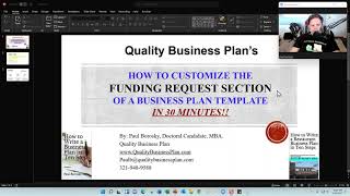Details How to Customize the Funding Request Section of a Business Plan Template by Dr. Paul Borosky, MBA. Update