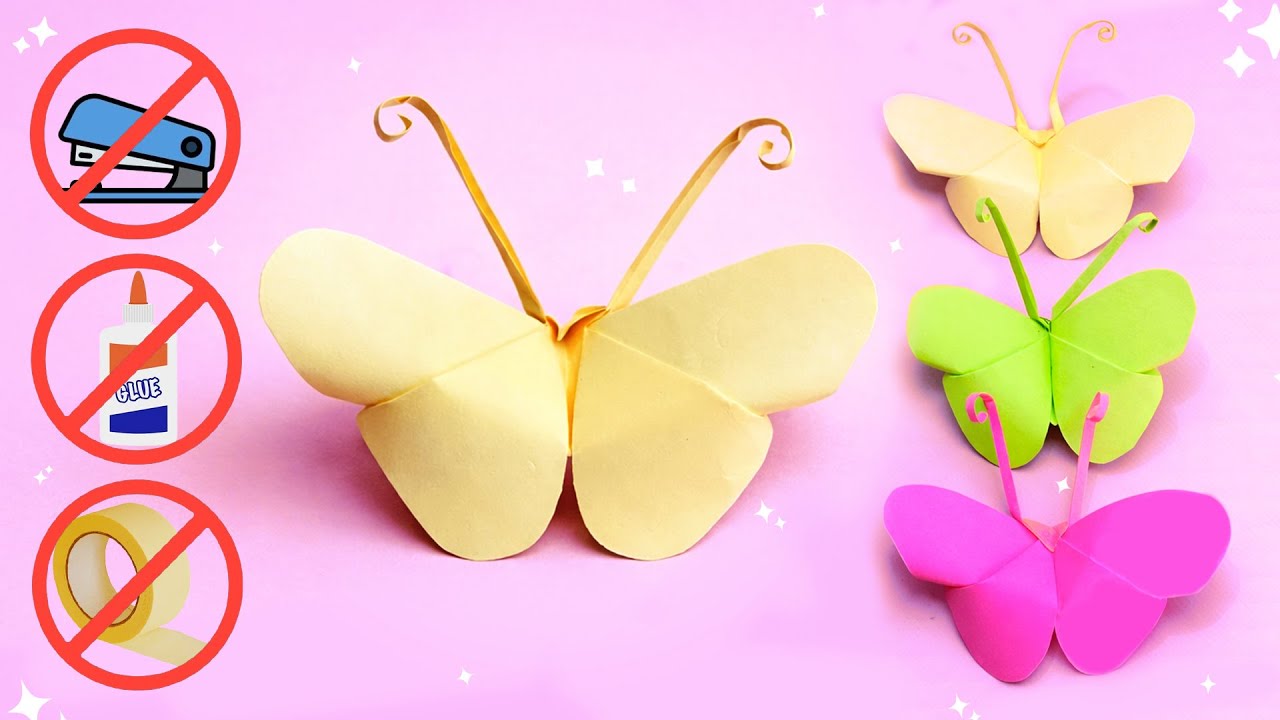 DIY Paper Butterfly | Sticky Notes Craft | No Glue No Tape | How To ...