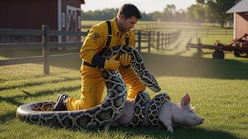 Battle at the Farm: Saving a Mother Pig from a Giant Python 🐍”