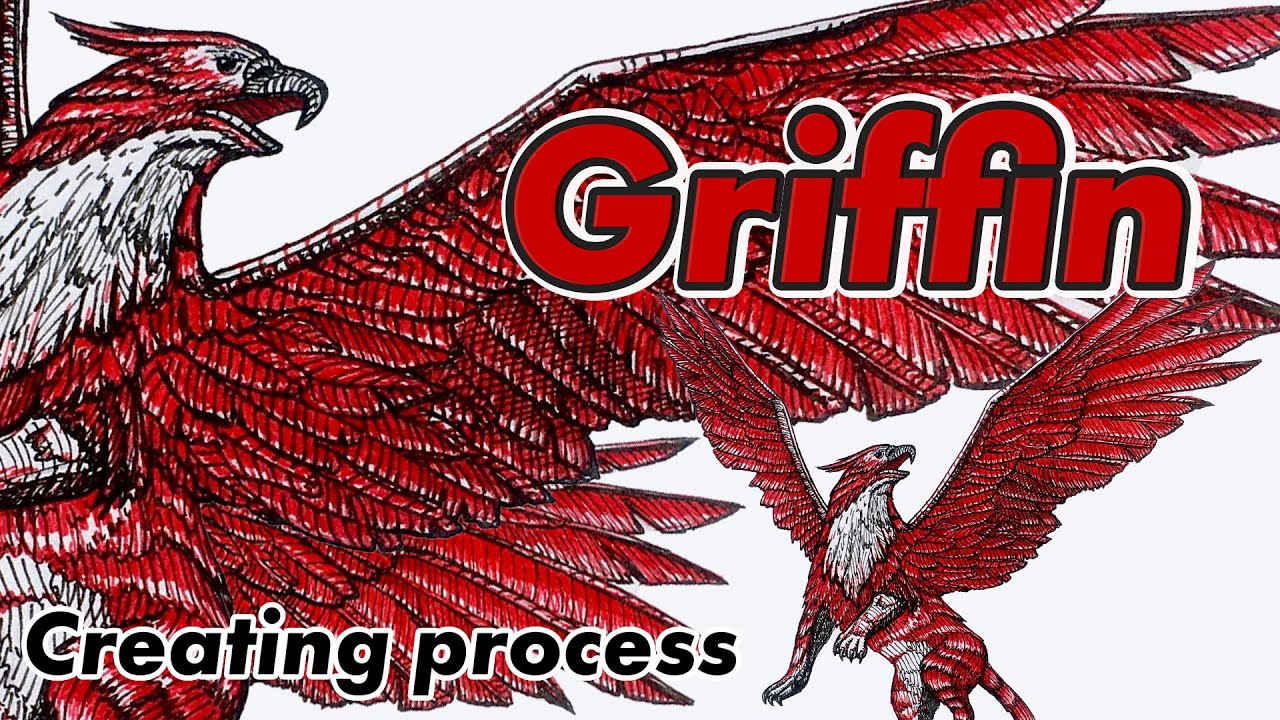 The Drawing Process of the Griffin | Red pen | Timelapse - YouTube