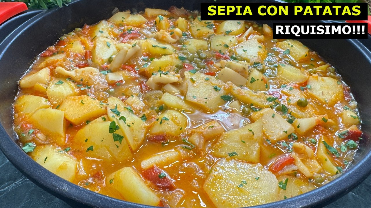 Patatas guisada con Sepia MUY FÁCIL Y DELICIOSO !!! - Receta Tradicional de Cuaresma
