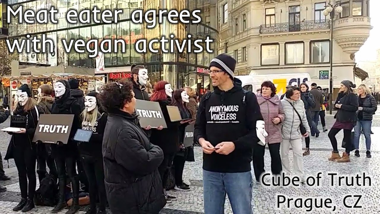 Meat eater agrees with vegan activist (Cube of Truth Prague Nov. 15, 2018)
